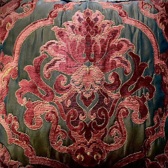 Custom Accent Pillow - One Side Maroon Velvet; One Side Patterned; Piping Edges - Picture 1 of 2